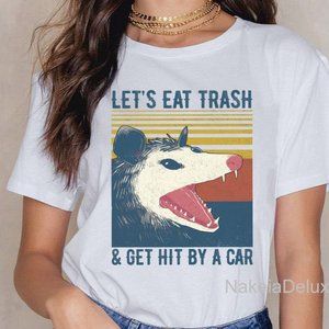 Let's Eat Trash And Get Hit By A Car Possum Meme Opossum White Unisex T Shirt
